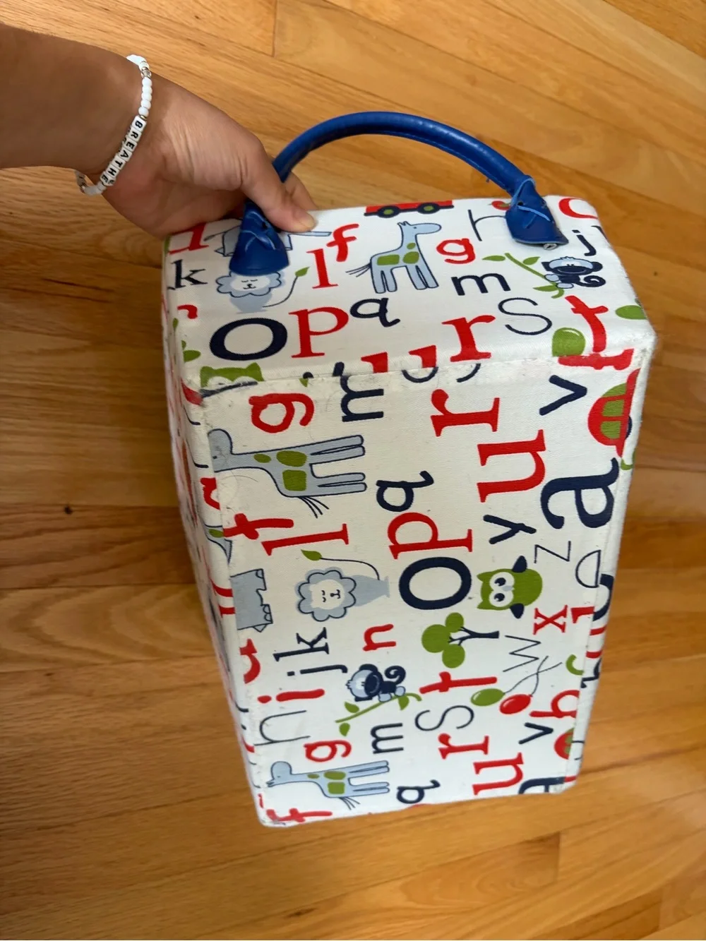 Kids Fabric Storage Bin with Handles | Alphabet & Animal Print Organizer Basket